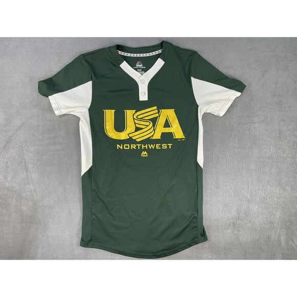 MAJESTIC Cool base Jersey USA Northwest #2 MLB Green And Yellow Small - Picture 1 of 7